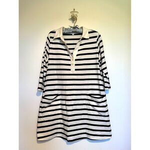 The Nines by Hatch 3/4 Sleeve Boat Neck Black White Stripe Shift/Tunic/Dress XL